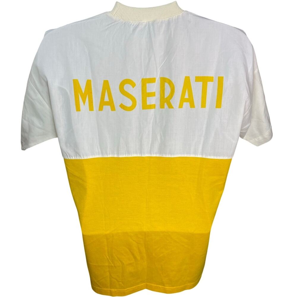 Vintage Maserati Racing Car Pit Crew White Yellow T Shirt 20x28 Single Stitch